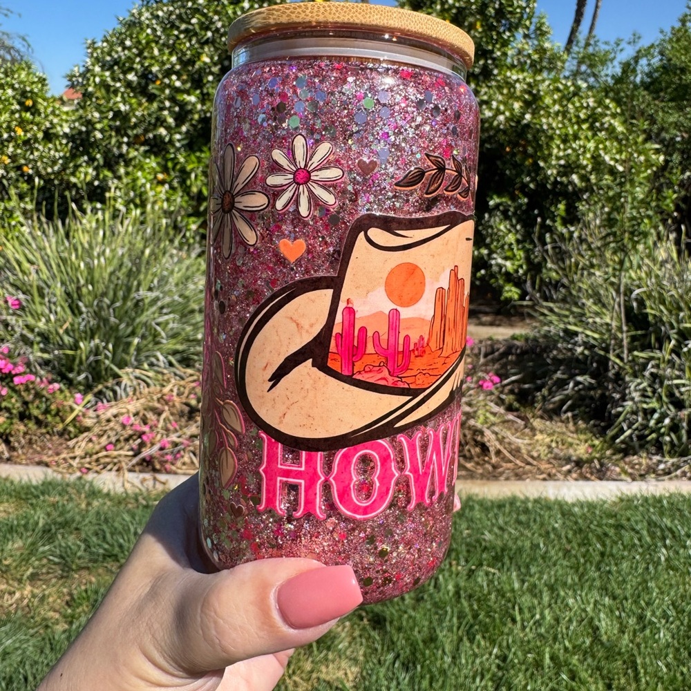 Howdy Cowgirl snow globe Tumbler 16oz